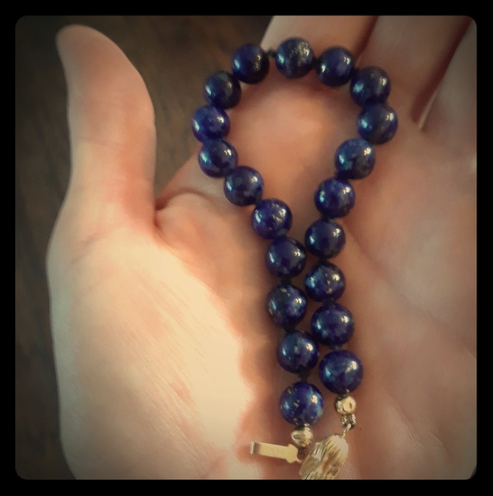 Blue Bead Lapis Bracelet  with 14k gold clasp